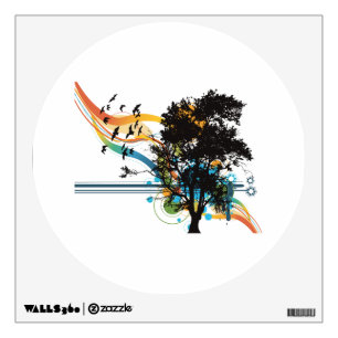 Oak tree birds rainbow swirls wall sticker