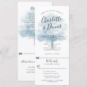 Oak tree blue wedding invitation w rsvp attached