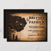 Oak Tree Carved Initials Wedding Invitations (Front/Back)