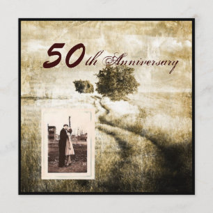 oak tree country western 50th wedding anniversary invitation