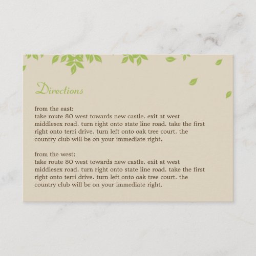 Oak Tree Directions Card Custom Invitation