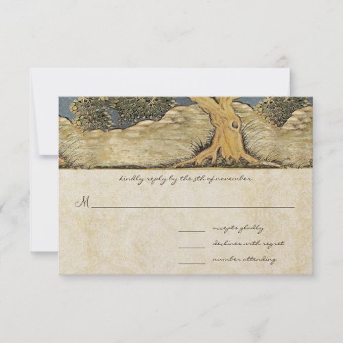 Oak Tree Distressed Damask Metallic Elegance RSVP Card