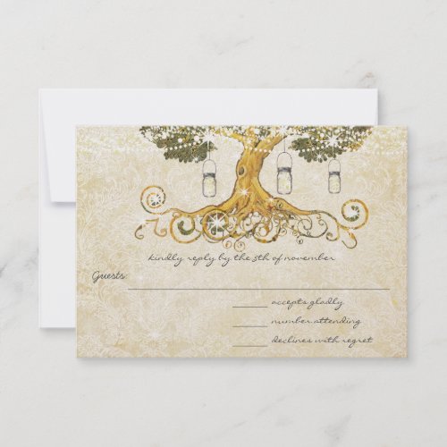 Oak Tree Distressed Damask Metallic Elegance RSVP Card