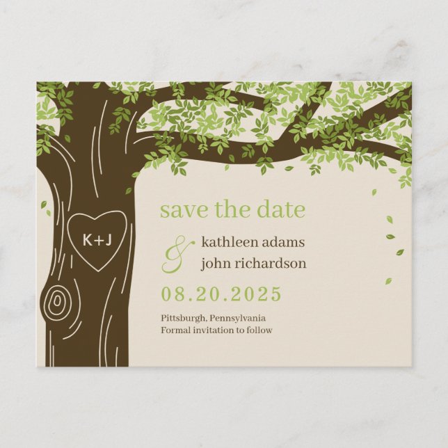 Oak Tree EDITABLE COLOR Save The Date Postcard (Front)