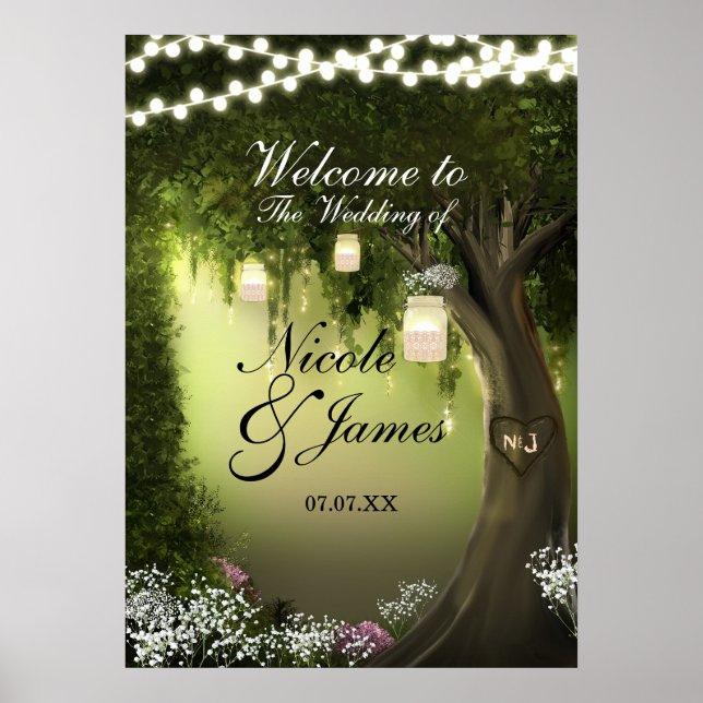 Oak Tree Enchanted Forest Garden Wedding Poster (Front)