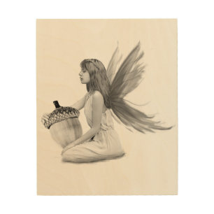Oak Tree Fairy with Acorn Wood Wall Decor