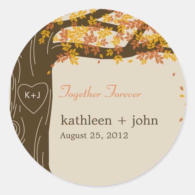 Oak Tree Fall Wedding Favor Sticker (Front)