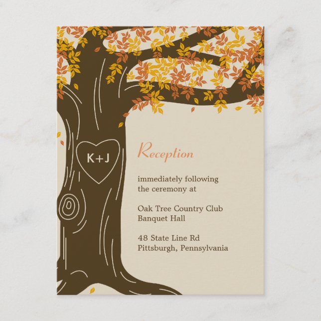 Oak Tree Fall Wedding Reception Card (Front)