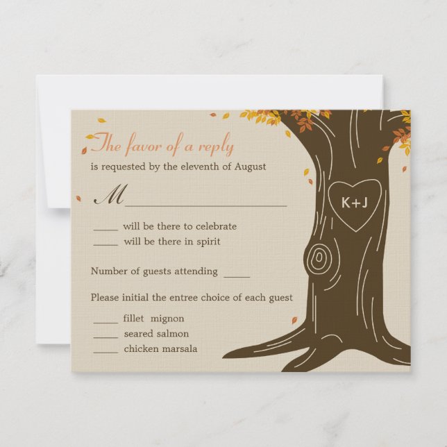 Oak Tree Fall Wedding RSVP Card w/ Menu Selection (Front)