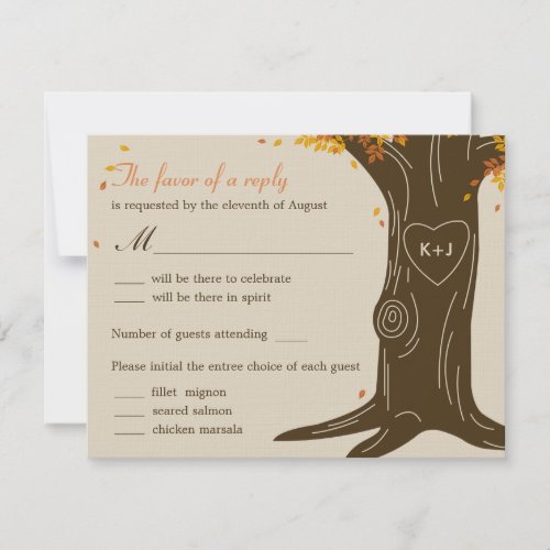 Oak Tree Fall Wedding RSVP Card w/ Menu Selection
