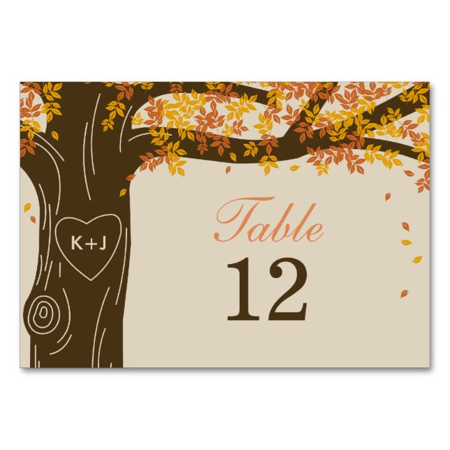 Oak Tree Fall Wedding Table Number Card (Front)