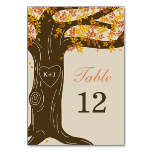 Oak Tree Fall Wedding Table Number Card