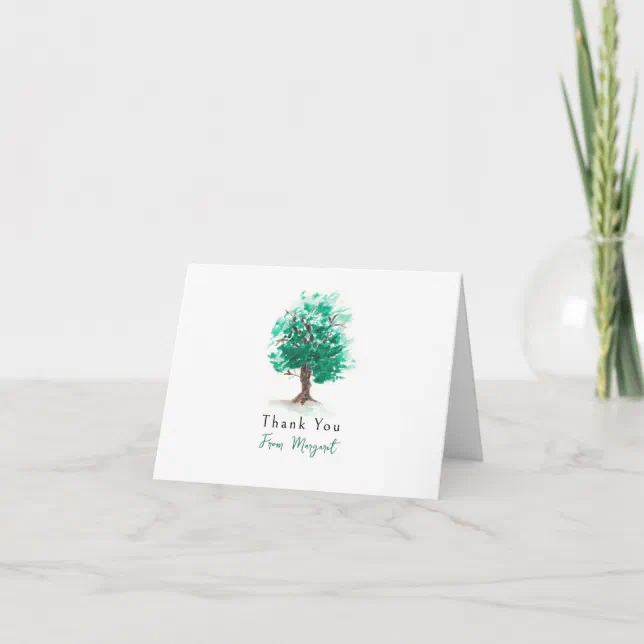 Return Thanks. Message Oak Tree Hand-Drawn Watercolor Return Address Thank You Card | Zazzle