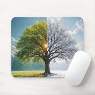 Oak Tree In Dual Seasons Mouse Pad
