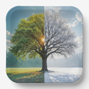 Oak Tree In Dual Seasons Paper Plates