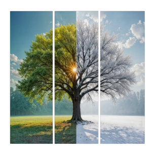 Oak Tree In Dual Seasons Triptych