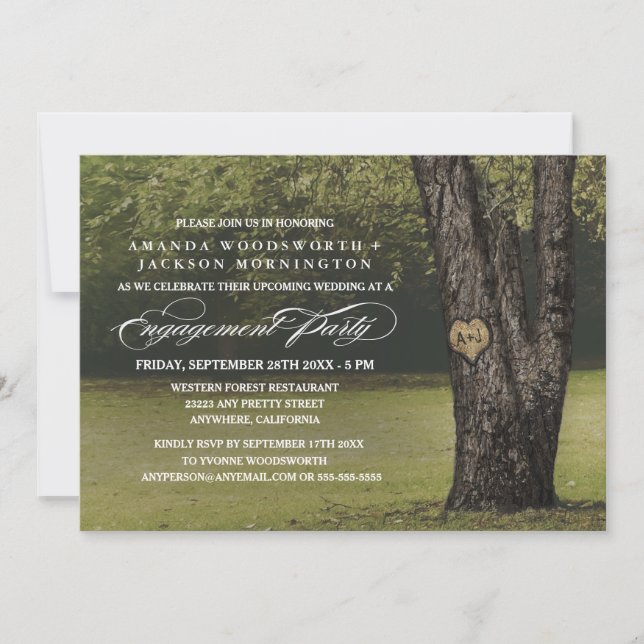 Oak Tree Initials Engagement Party Invitations (Front)