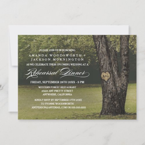 Oak Tree Initials Rehearsal Dinner Invitations