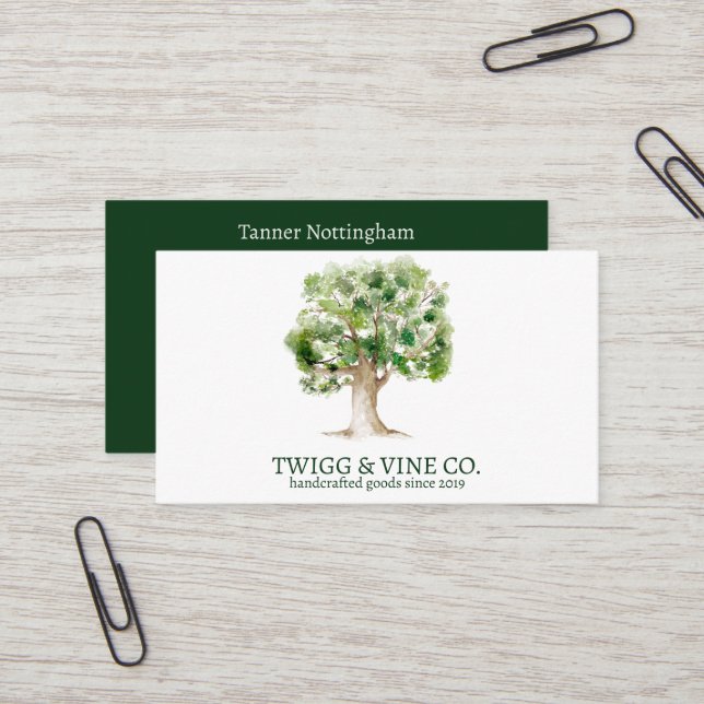 Oak Tree Logo Networking Business Card (Front/Back In Situ)