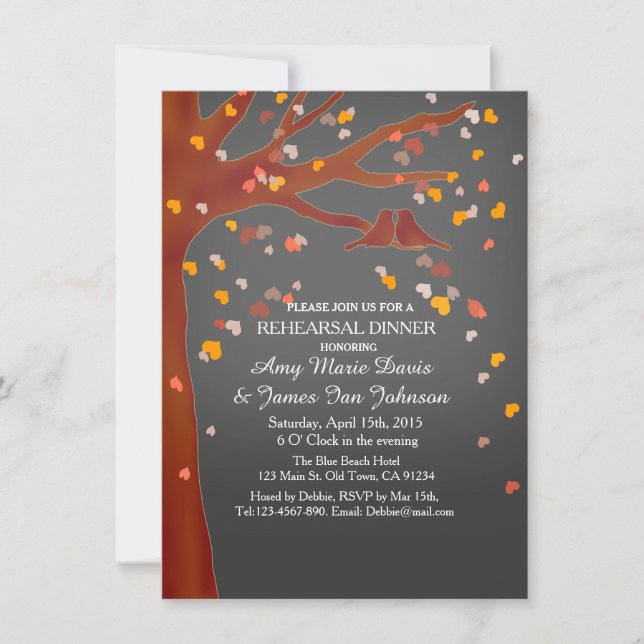 Oak tree love birds rehearsal dinner invites love1 (Front)