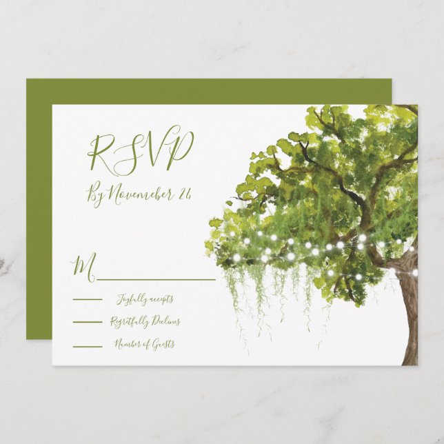 Oak Tree Moss lights response cards RSVP (Front/Back)