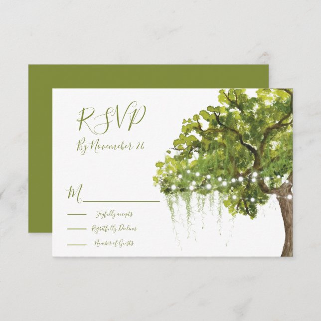 Oak Tree Moss lights response cards RSVP (Front/Back)
