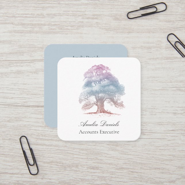Oak Tree on Blue Illustration  Business Card (Front/Back In Situ)