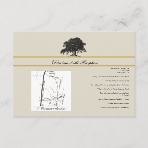 Oak Tree Plantation Gold Border Wedding Directions Enclosure Card