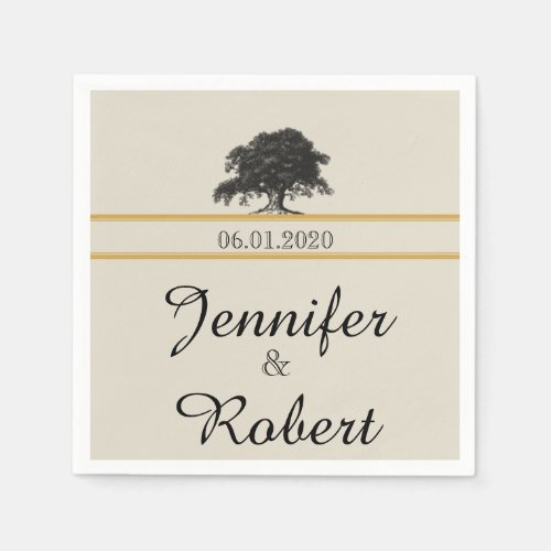 Oak Tree Plantation in Gold Wedding Napkin