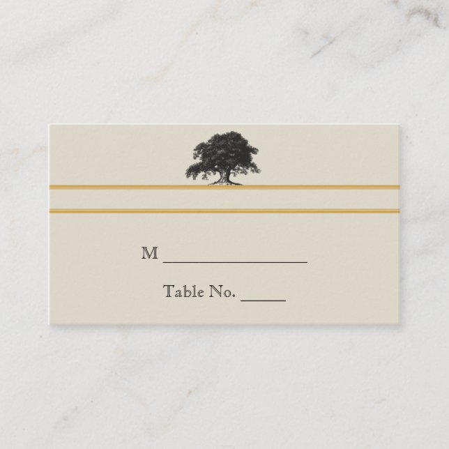 Oak Tree Plantation in Gold Wedding Place Cards (Front)