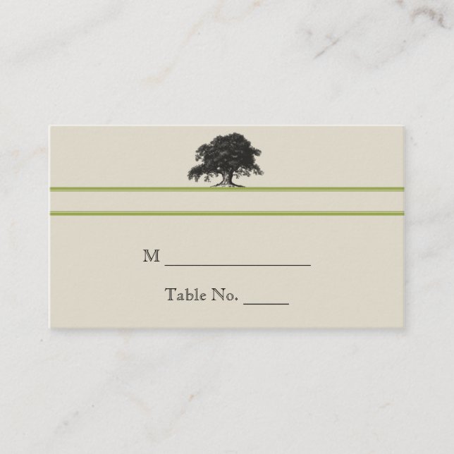 Oak Tree Plantation in Green Wedding Place Cards (Front)