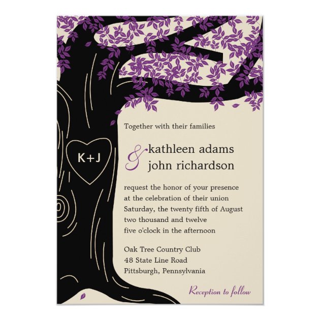 Oak Tree Purple Wedding Invitation