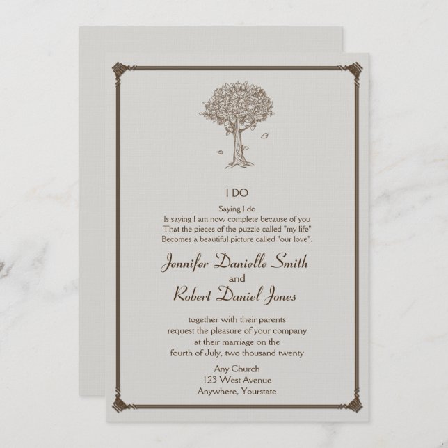 Oak Tree Sketch Wedding Invitation (Front/Back)