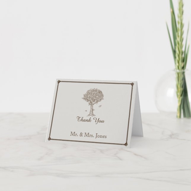 Oak Tree Sketch Wedding Thank You Card (Front)