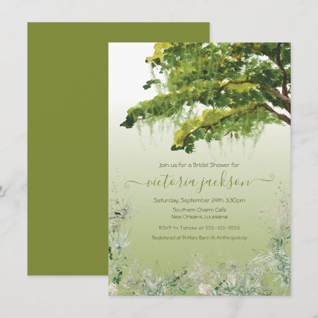 Oak Tree Spanish Moss Floral Southern Charm Invita Invitation (Front/Back)