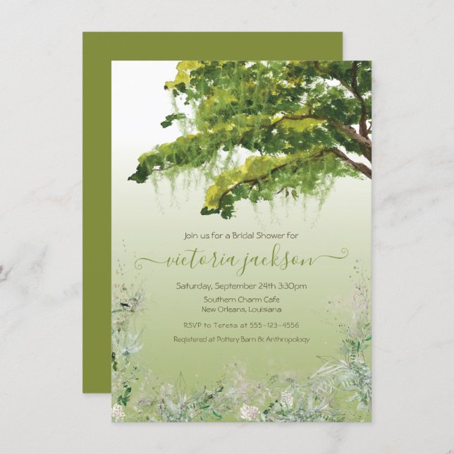 Oak Tree Spanish Moss Floral Southern Charm Invita Invitation (Front/Back)