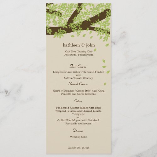 Oak Tree Wedding Menu Card