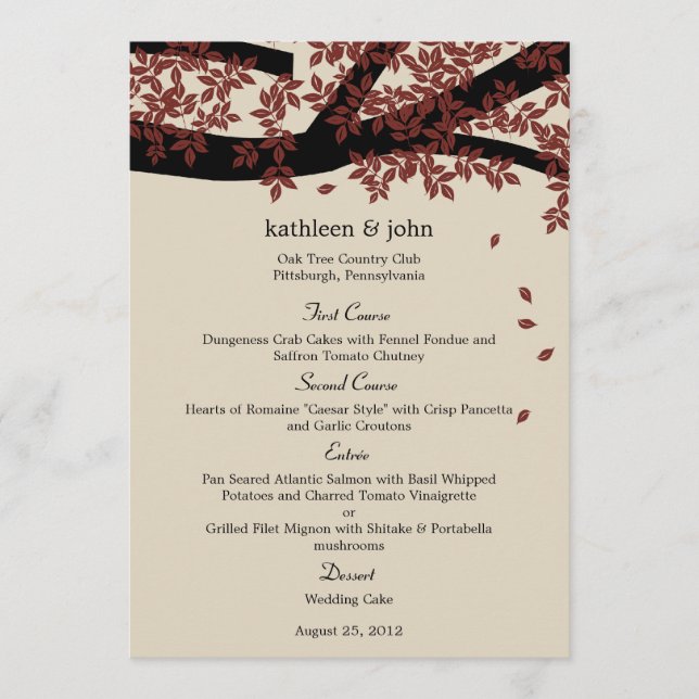 Oak Tree Wedding Menu Card (Front)