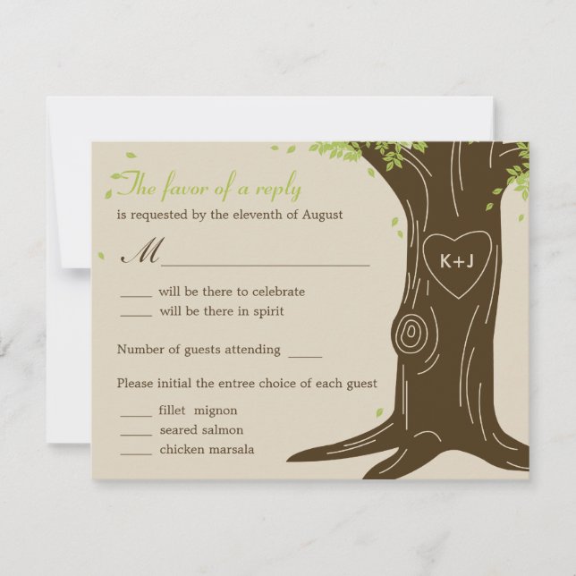 Oak Tree Wedding RSVP Card w/ Menu Selection (Front)