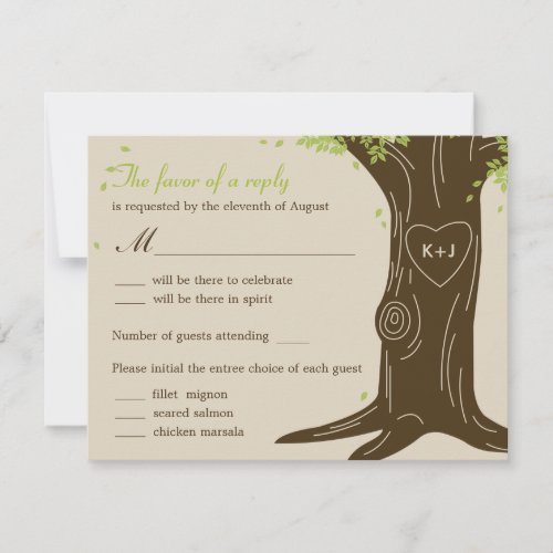 Oak Tree Wedding RSVP Card w/ Menu Selection