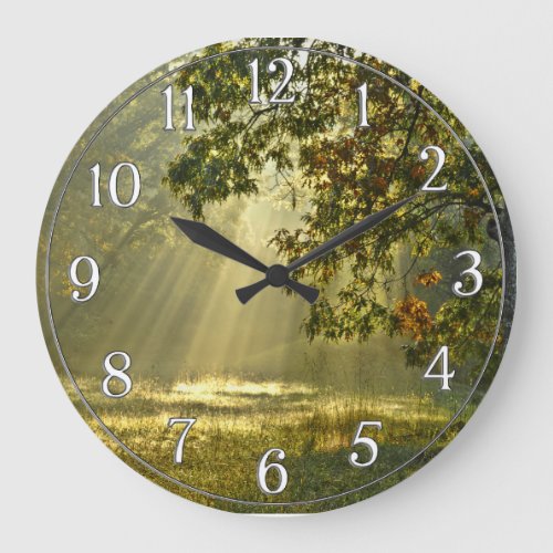 Oak Tree with Morning Sunbeams Large Clock