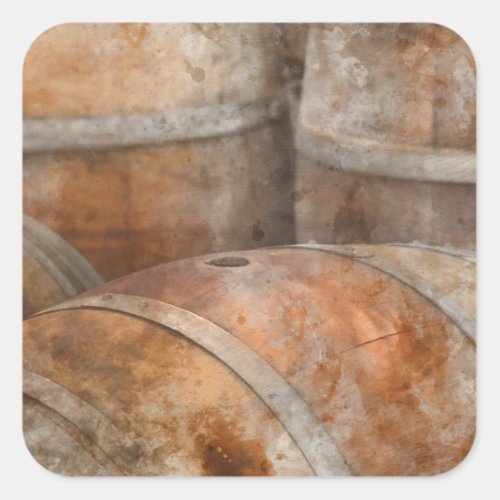 Oak Wine Barrel Square Sticker