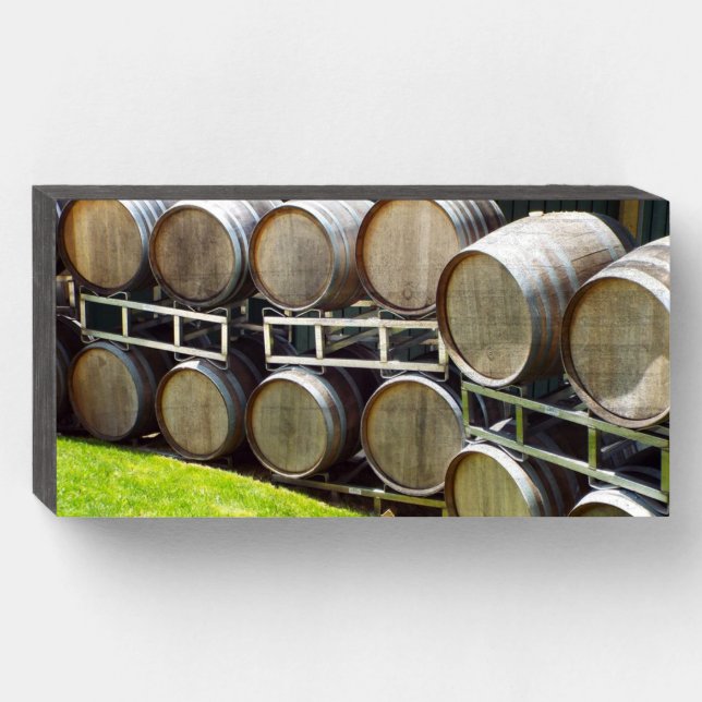 Oak Wine Barrels Country Vineyard Wooden Box Sign (Front Horizontal)