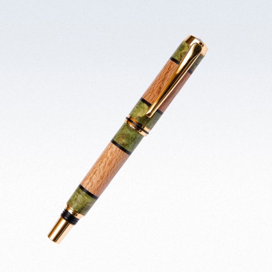 Oak with Green Box Elder Baron Gold Fountain Pen (Capped)