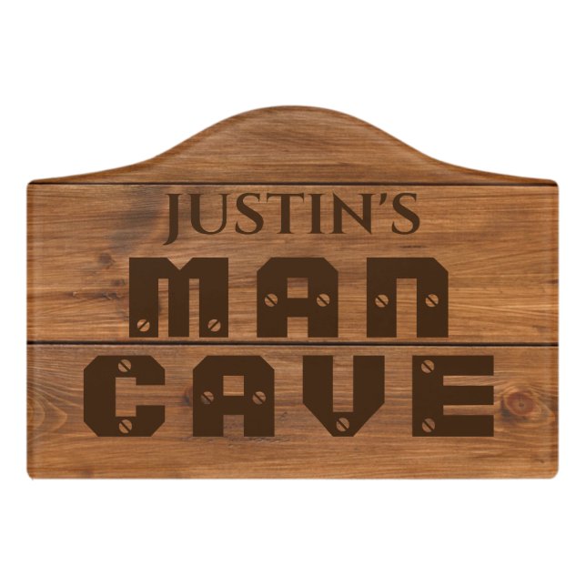 Oak Wood Design Man Cave Door Sign (Small Crest Front)
