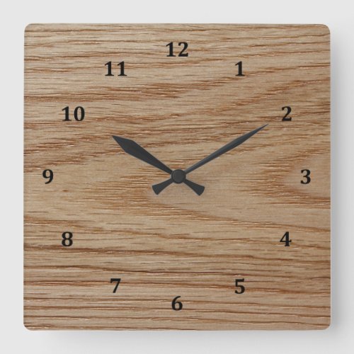 Oak Wood Grain Look Square Wall Clock