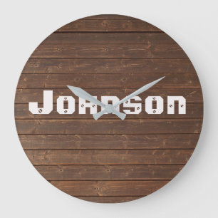 oak wood with family name large clock