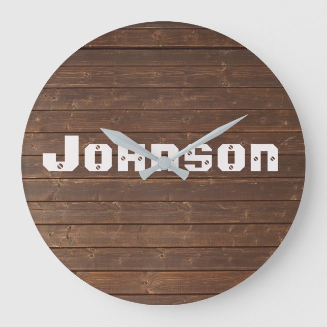 oak wood with family name large clock (Front)