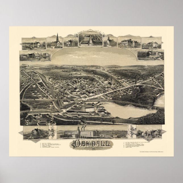 Oakdale, MA Panoramic Map - 1891 Poster (Front)