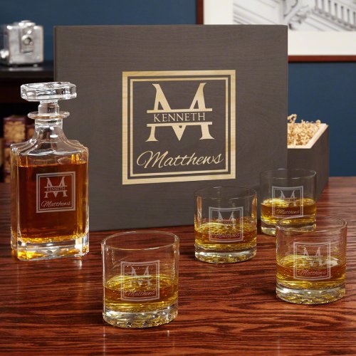 Oakhill Monogram Whiskey Glasses Set with Decanter